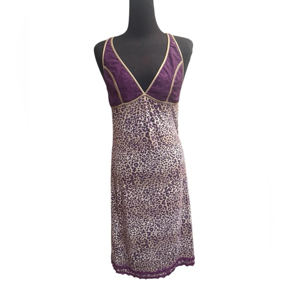 FREE PEOPLE Cheetah Lace Purple Gold Women’s SZ SM Boho Bohemian Slip Dress EUC - Picture 7 of 16